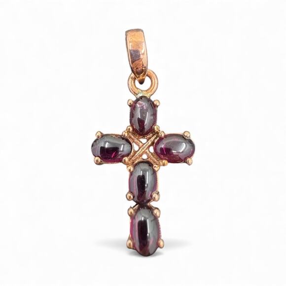 Natural Rhodolite Garnet Copper Cross Pendant Handmade Chain Sold Separately - Picture 4 of 5